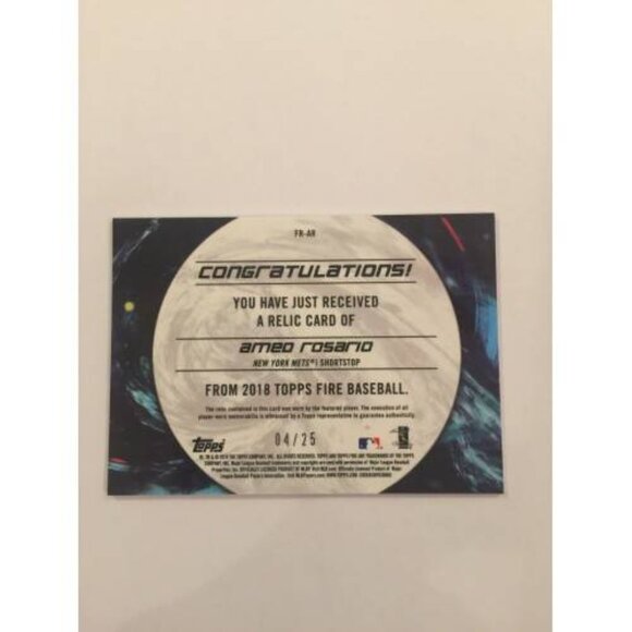 2018 Topps Fire RELIC sp PINK #fr-ar AMED ROSARIO Mets #04/25 Rookie RC (025) - Picture 2 of 3